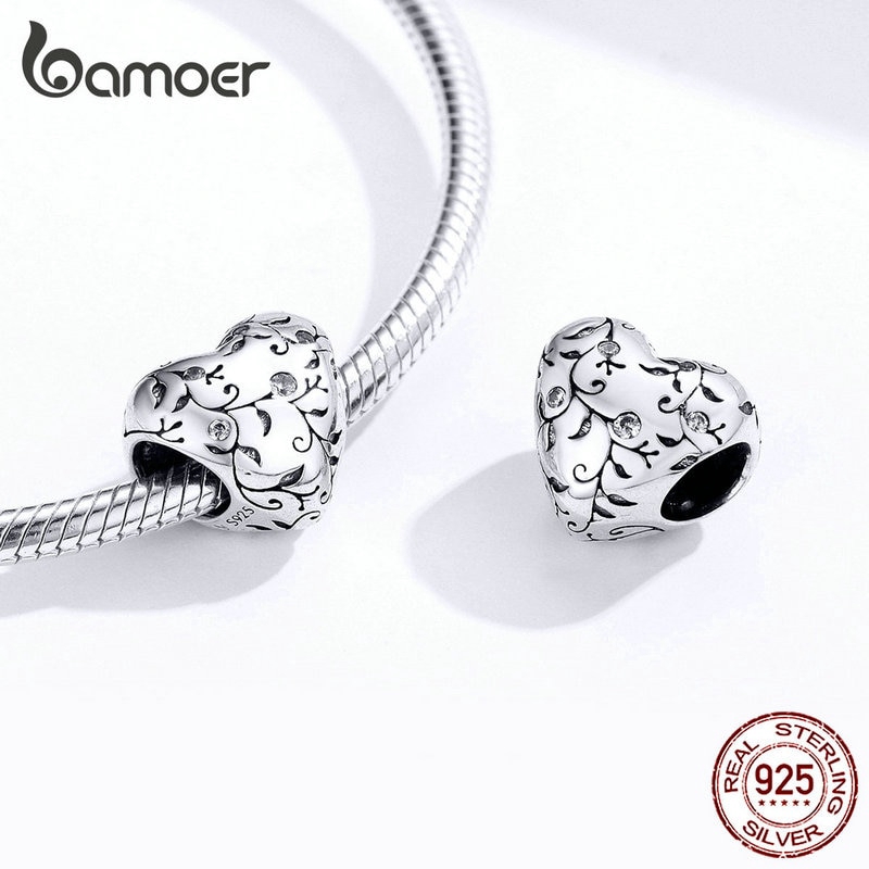 Mặt dây Bamoer hình trái tim phong cách cổ điển SCC1323 bằng bạc 925 tự làm trang sức