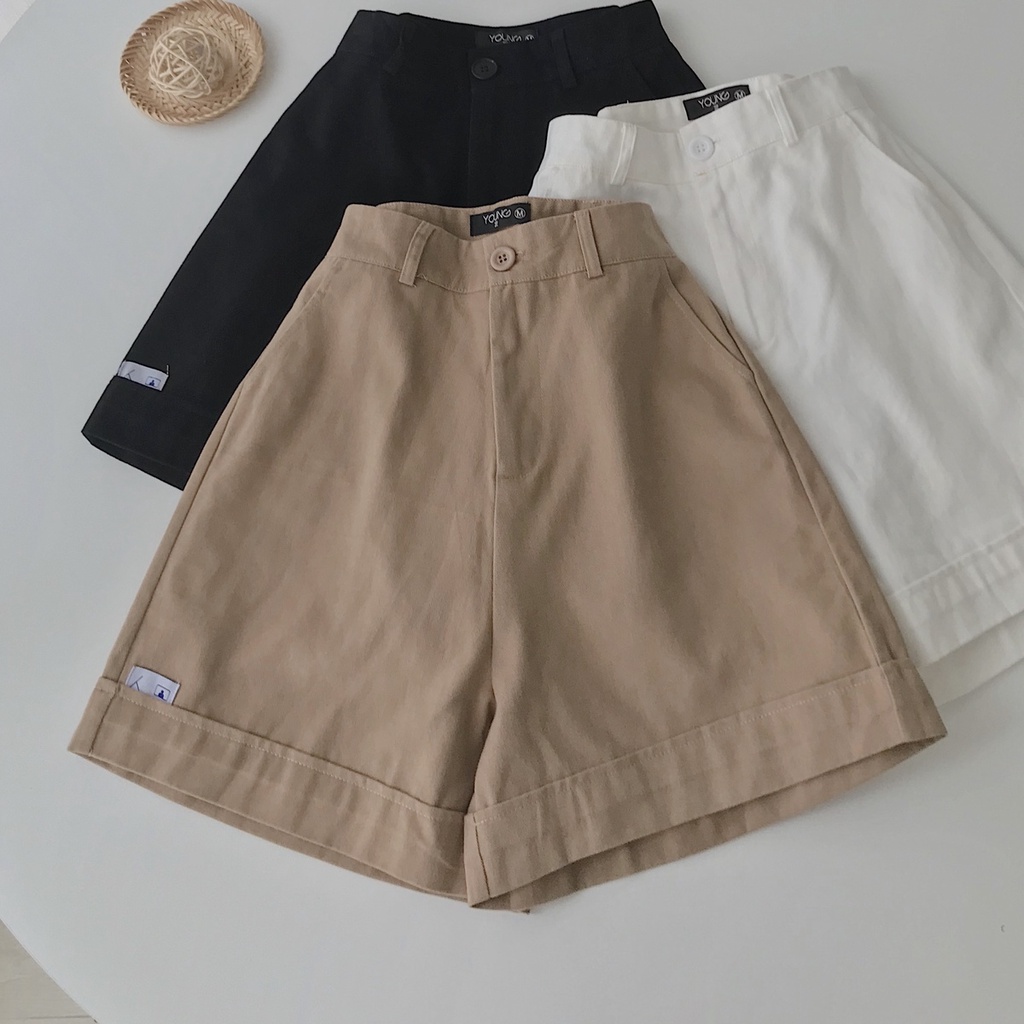 Quần Short Kaki Nữ GHEI Thiết Kế Basic Màu Cam Đen Nâu Trắng Phối Đồ Lên Dáng Xinh JEM CLOSET 2938