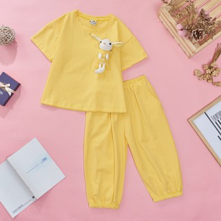 Bộ lửng ( bộ ngố) thỏ bông thun cotton 100% dành cho bé gái từ 15 kg - 43 kg