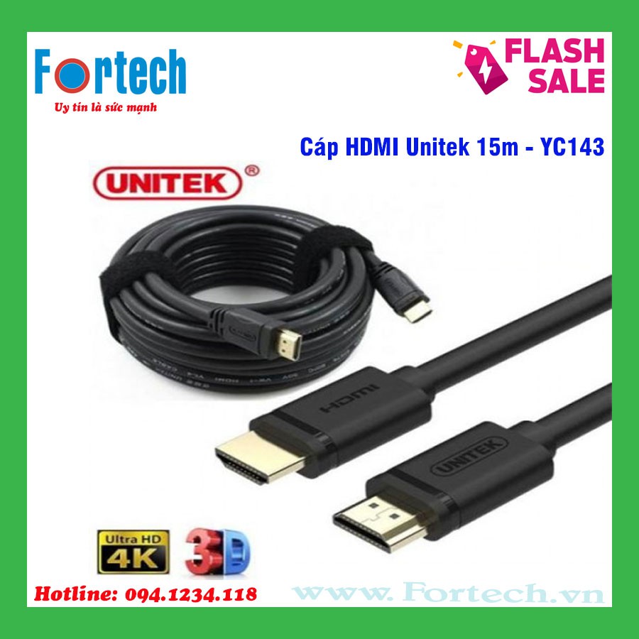 Cáp HDMI Unitek 15m Y-C143 - hỗ trợ 4K Ultra HD và 3D