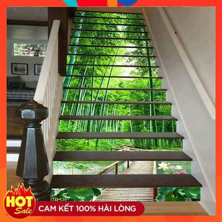 Bộ 7 bậc Tranh lụa 3D kích thước 96 x 26 cm  trang trí cầu thang cao cấp HTT (Có kèm keo dán)