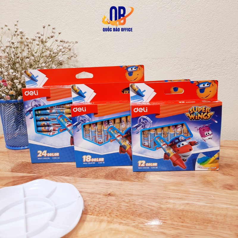 Bút sáp màu Super Wings Deli - 12 màu/ 18 màu/ 24 màu - C21000/ C21010/ C21020 - 1 hộp