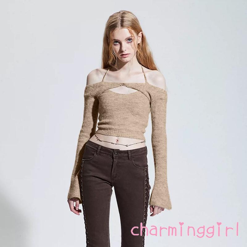 Áo croptop tay dài hở vai màu sắc thời trang cho nữ