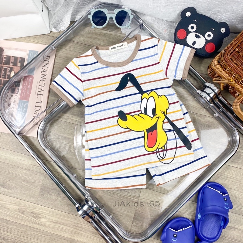 TNin92 Bộ Ngắn Tay Cotton Hàn Sọc In Hoạt Hình Cho Trẻ Từ 8kg đến 19kg
