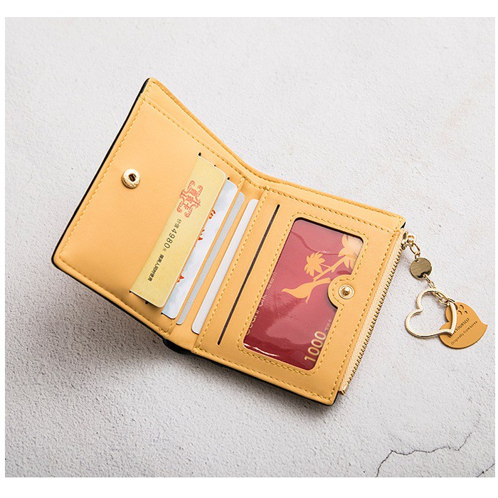 Ví Nữ Ngắn Mini Siêu Mỏng Đựng Tiền Kèm Dây Chuyền Trái Tim Dễ Thương Da Pu Mềm Mịn Bền Đẹp Giá Rẻ Dáng Gấp Ngắn Bỏ Túi | BigBuy360 - bigbuy360.vn