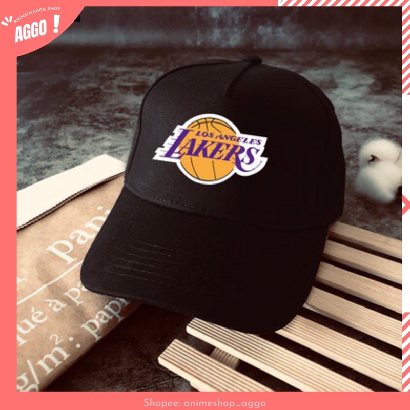 Mũ lưỡi trai bóng rổ Lakers Đen Trắng