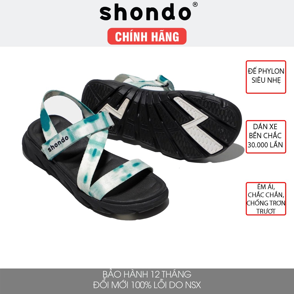 Giày sandal Shondo nam nữ đi học F6 đế bằng loang khói rêu F6S1043