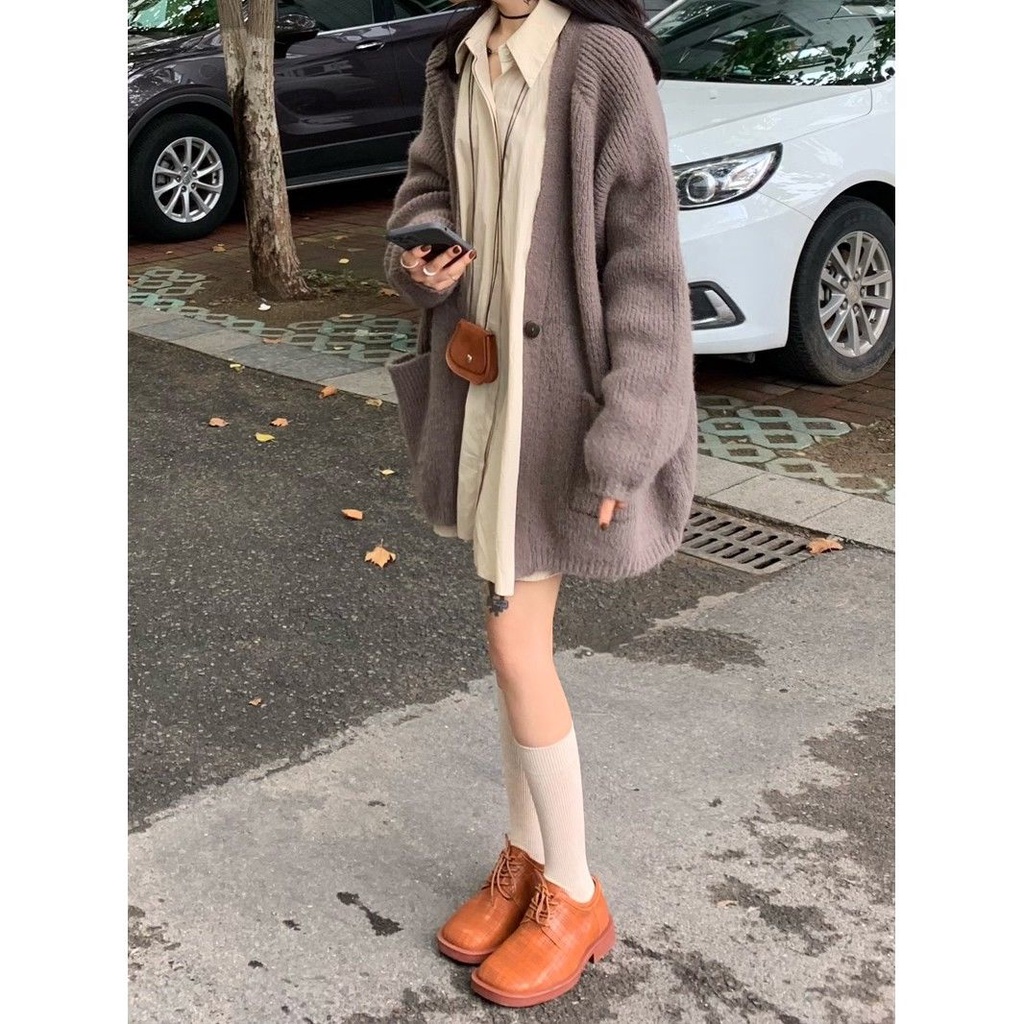 Áo Khoác Cardigan Dệt Kim Dày Dặn Phong Cách Hàn Quốc Thời Trang Thu Đông Cho Nữ