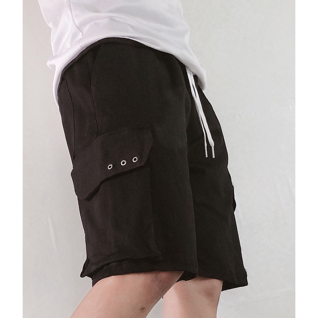 [HÀNG TREND 2021] Quần Short túi hộp unisex NAM NỮ KHÓA TRÒN PHỐI 3 KHUYÊN chất kaki dầy co giãn