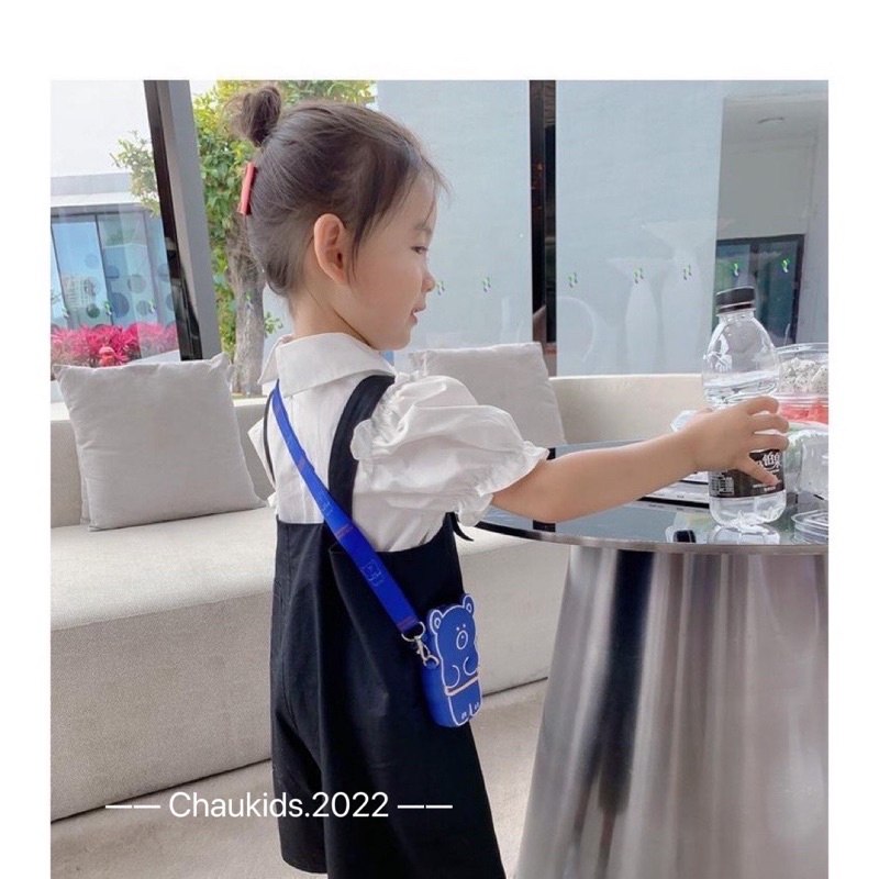 Set áo SMi tay bồng phối yếm kaki cho bé gái