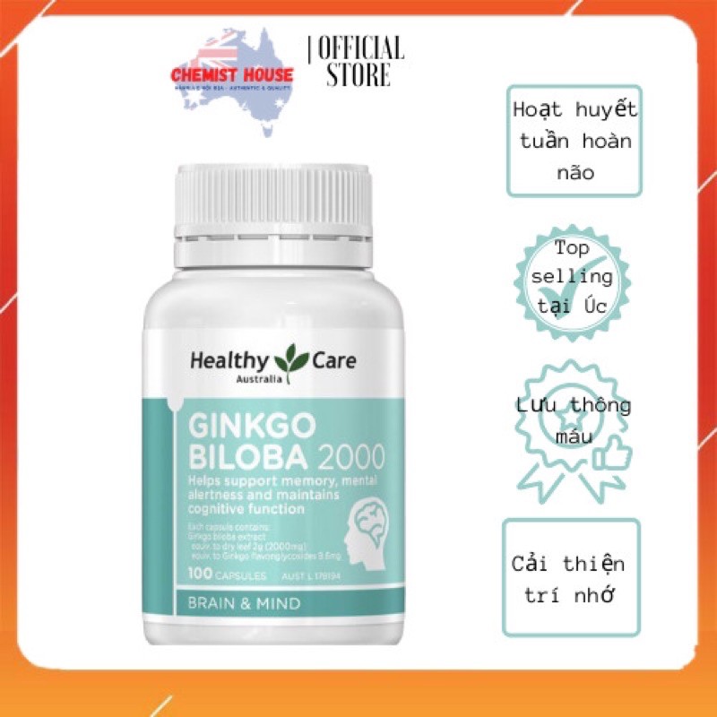  [ Hàng Chuẩn ÚC ] Healthy Care Ginkgo Biloba 2000mg - Viên uống bổ não 100 viên