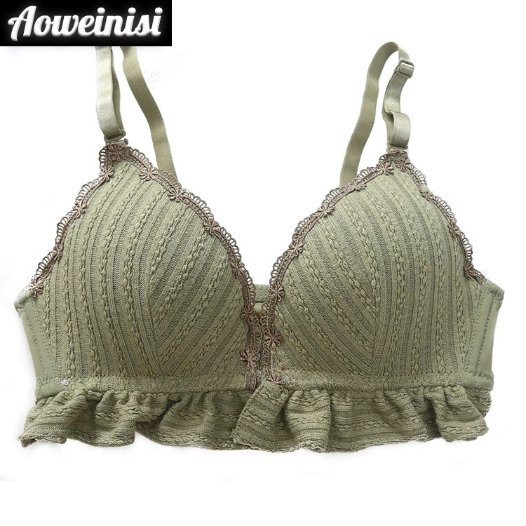 Áo ngực Aoweinisi thiết kế nút cài phía trước viền nhún bèo phong cách ngọt ngào cao cấp