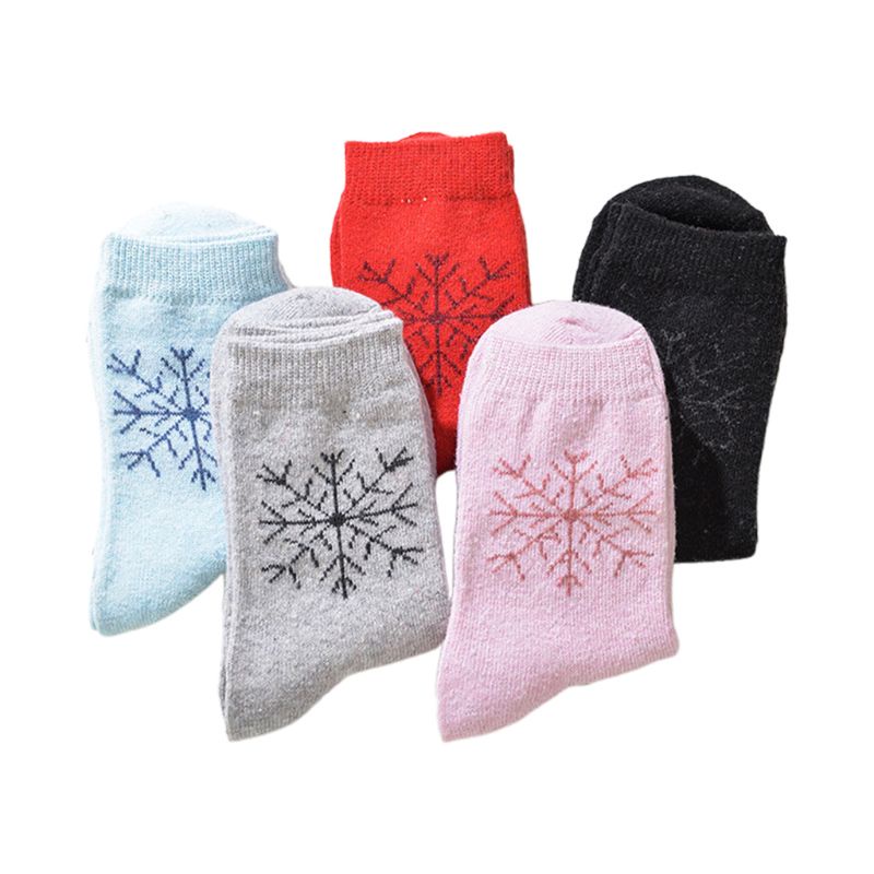 Set 5 Đôi Tất Dệt Kim Dày In Họa Tiết Hoạt Hình Nhiều Màu Sắc Thời Trang Mùa Đông Cho Nữ