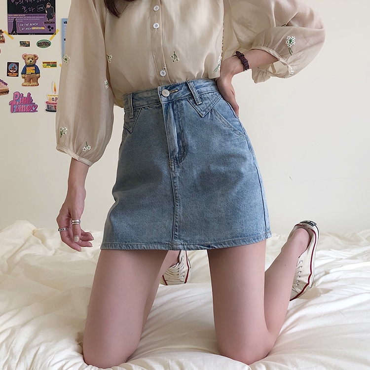 Váy Denim Lưng Cao Phong Cách Hàn Quốc 35332