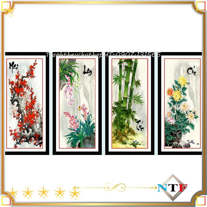 Tranh thêu chữ thập tứ quý Đào Lan Cúc Trúc LV3266 - tự thêu