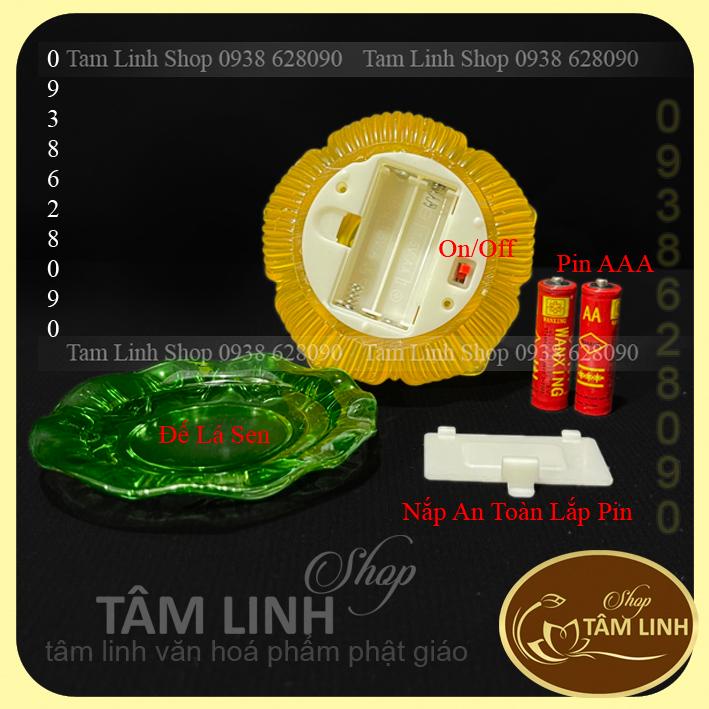 Đèn Nến điện tử Hoa Sen pha lê thủy tinh Đèn Led lung linh trang trí, thờ cúng, sử dụng pin 2A nhiều màu.
