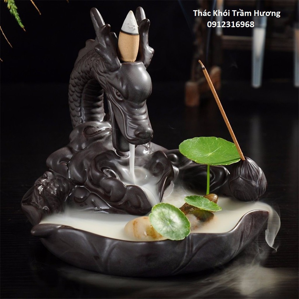 Thác Khói Trầm Hương - Rồng Nhả khói tặng kèm 5 nụ trầm tự nhiên