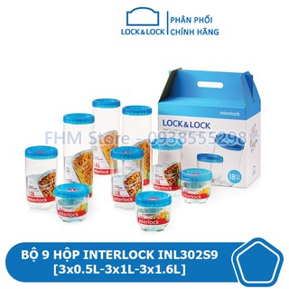 BỘ 9 HỘP INTERLOCK INL302S9 [0.5L-1L-1.6L] (NẮP TRẮNG)