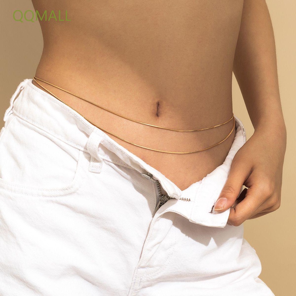 Dây đeo thắt lưng bằng kim loại kiểu trơn/ đính ngọc trai thời trang tùy chọn cho nữ