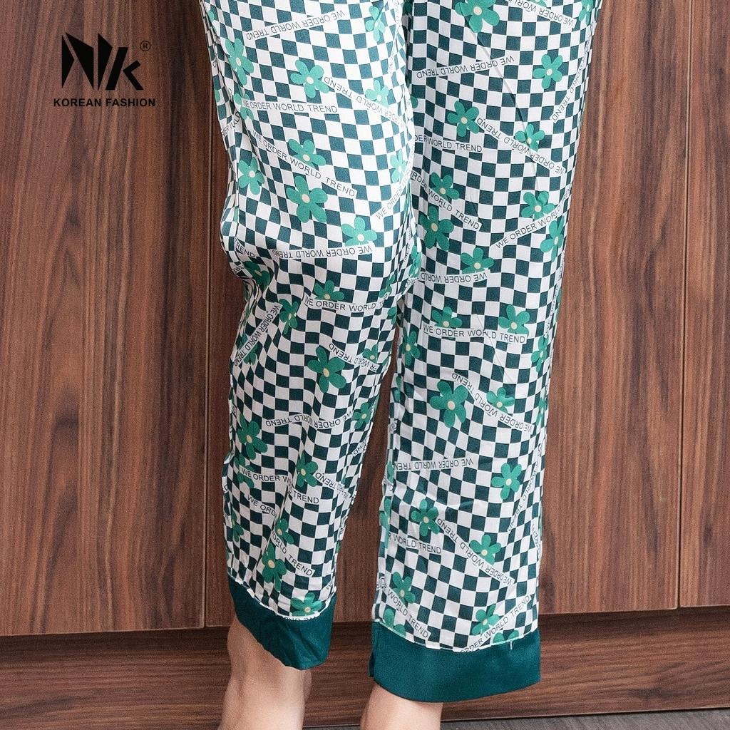 Bộ Đồ Pyjama Áo Cộc Tay Kết Hợp Quần Dài NK Fashion Thiết Kế Họa Tiết Basic, Chất Liệu Vải Thoáng Mát NKFBD2204006