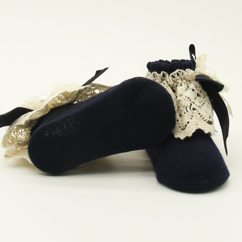 Tất cotton mềm phối ren nơ xinh xắn cho bé 0-12 tháng tuổi