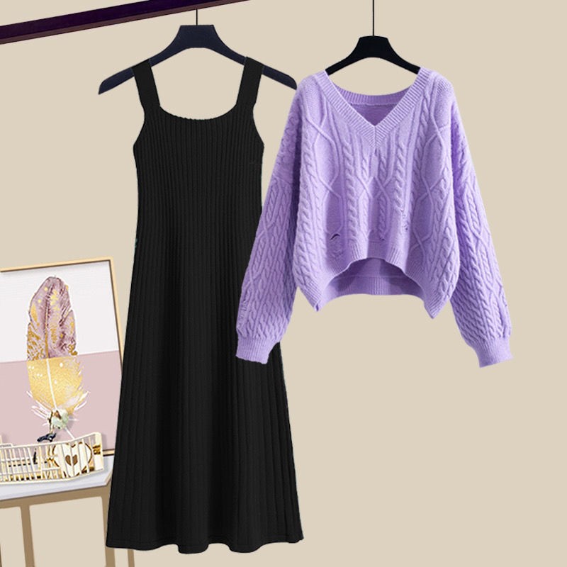 Set áo len tay dài kèm chân váy thời trang cho bé gái