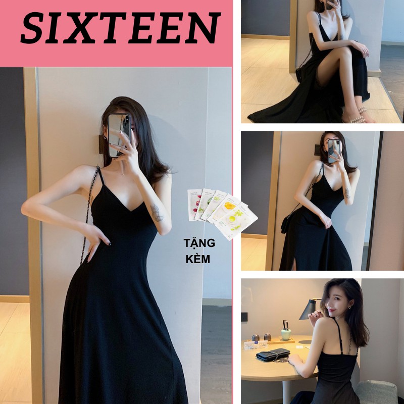 Váy 2 Dây, Đầm Nữ 2 Dây Xẻ Tà, Đầm Maxi Thun Dáng Dài SIXTEEN.