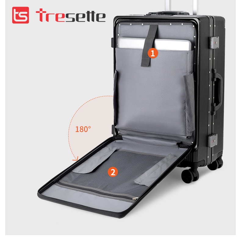 Vali khóa sập cao cấp nhập khẩu Hàn Quốc Tresette TSL-2029 size 20 Có Ngăn Đựng Latop Vân Dọc Sang Trọng Cổng