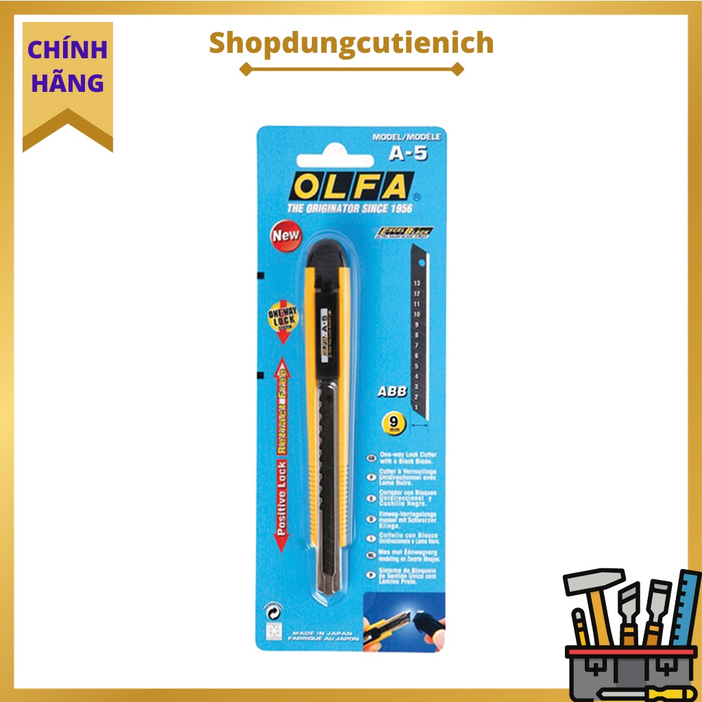 Dao Rọc Cắt Da, Vải, Giấy OLFA A-5 Lưỡi Dao Bẻ 9mm, Khóa Trượt
