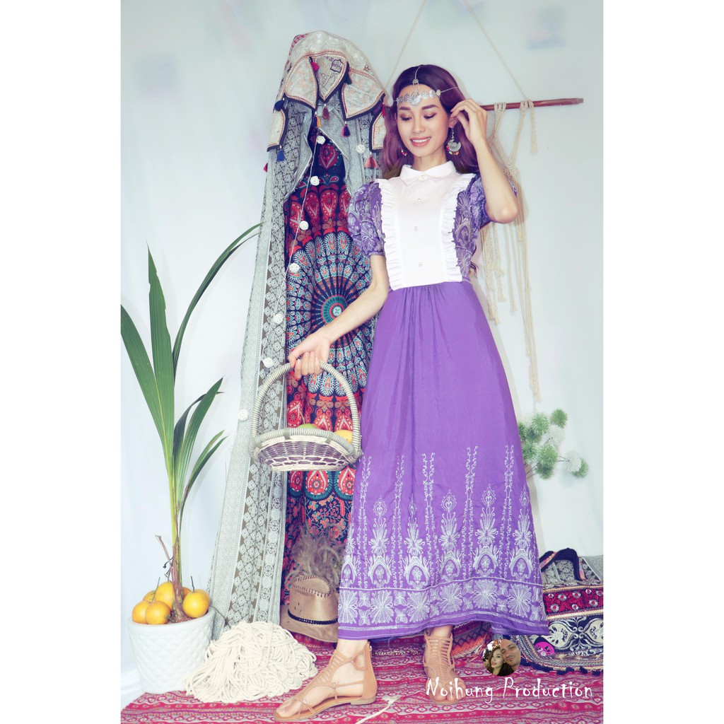 Đầm váy vintage ulzzang công chúa tiểu thư bánh bèo Bohemian thêu hoa maxi boho dáng dài xòe đi biển đẹp rẻ hotgirl
