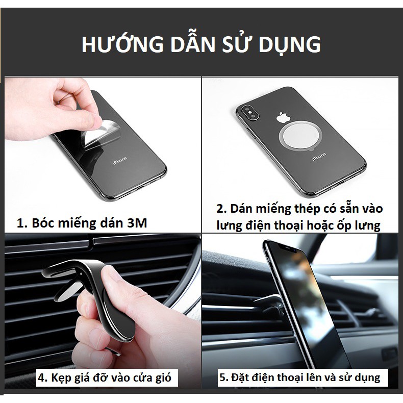 Giá đỡ điện thoại từ tính trên ô tô gắn cửa gió điều hòa xoay 360 độ màu đen