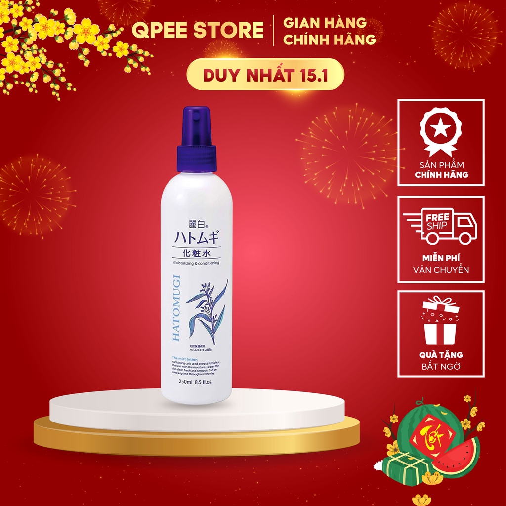 Xịt khoáng dưỡng ẩm và làm sáng da Reihaku Hatomugi 250ml - QPEESTORE