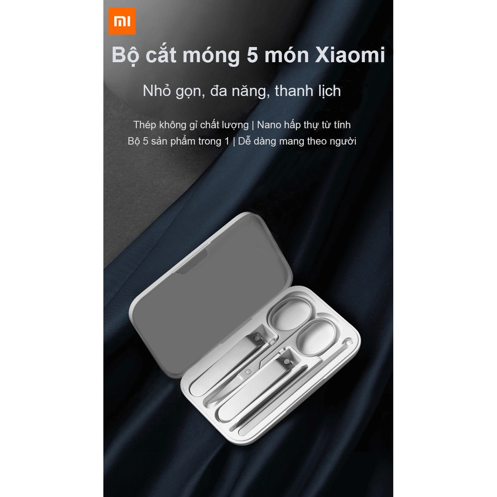 ( Bộ 5 món ) Bộ bấm móng tay cao cấp chính hãng Xiaomi , Dụng cụ làm móng Xiaomi 5 món kéo tỉa lông mũi, dũa móng,...