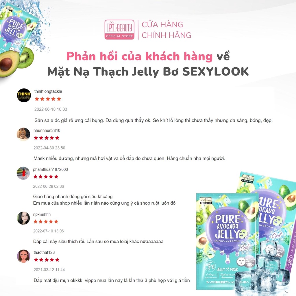 Lẻ 1 miếng Mặt nạ thạch jelly bơ SEXYLOOK Pure Avocado Jelly Mask làm dịu mụn se khít lỗ chân lông 38ml