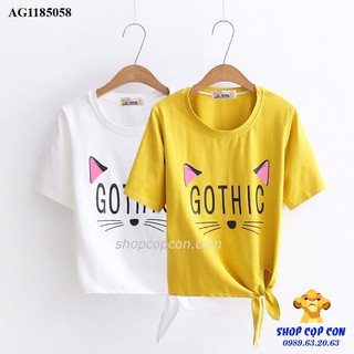 Áo thun bé gái in mèo cột lai bên hông (8-24kg)