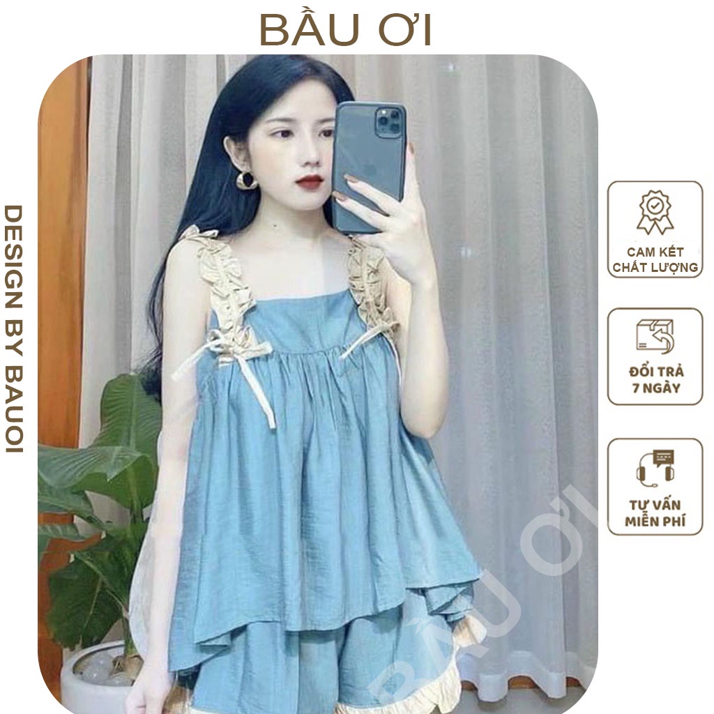 [FREE SHIP B03] BỘ BẦU MÙA HÈ CHẤT ĐŨI SIÊU MỀM MÁT - QUẦN ÁO BẦU 2 DÂY CÓ CHUN CHỈNH CHO BÀ BẦU FREE SIZE 45KG-70KG