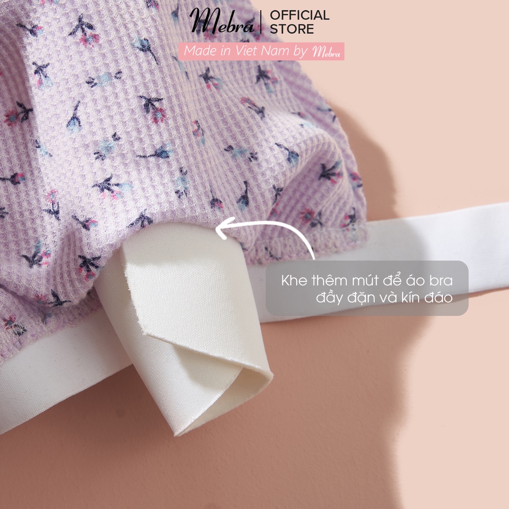 Áo ngực bra nữ cotton Hàn cao cấp thoáng khí không đệm không gọng màu tím hoa cao cấp có size Mebra A003