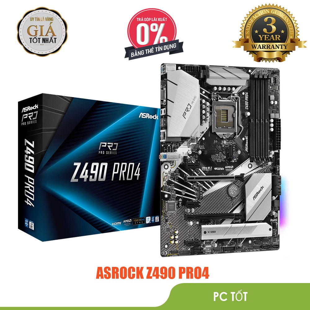 Bo mạch chủ ASROCK Z490 Pro4 Bảo hành chính hãng 36 tháng