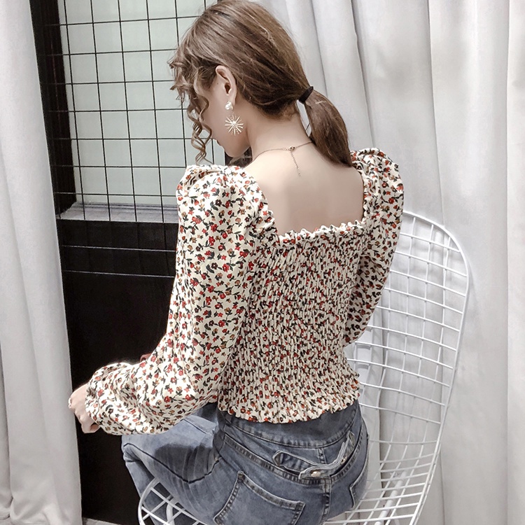 Áo Kiểu Tay Phồng In Hoa Thời Trang Hè Thu Cho Nữ