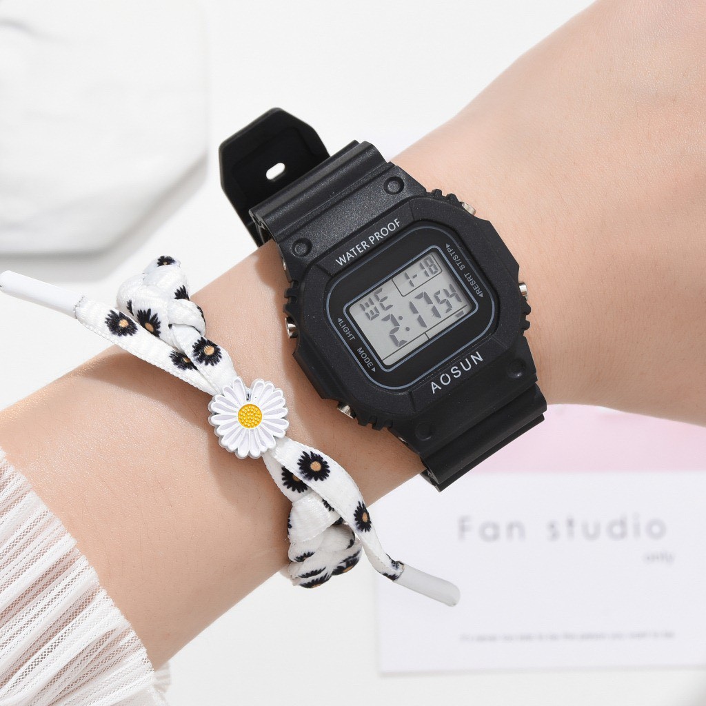 Đồng hồ điện tử nam nữ Aosun dây hoa cúc mẫu mới cực hot DH106