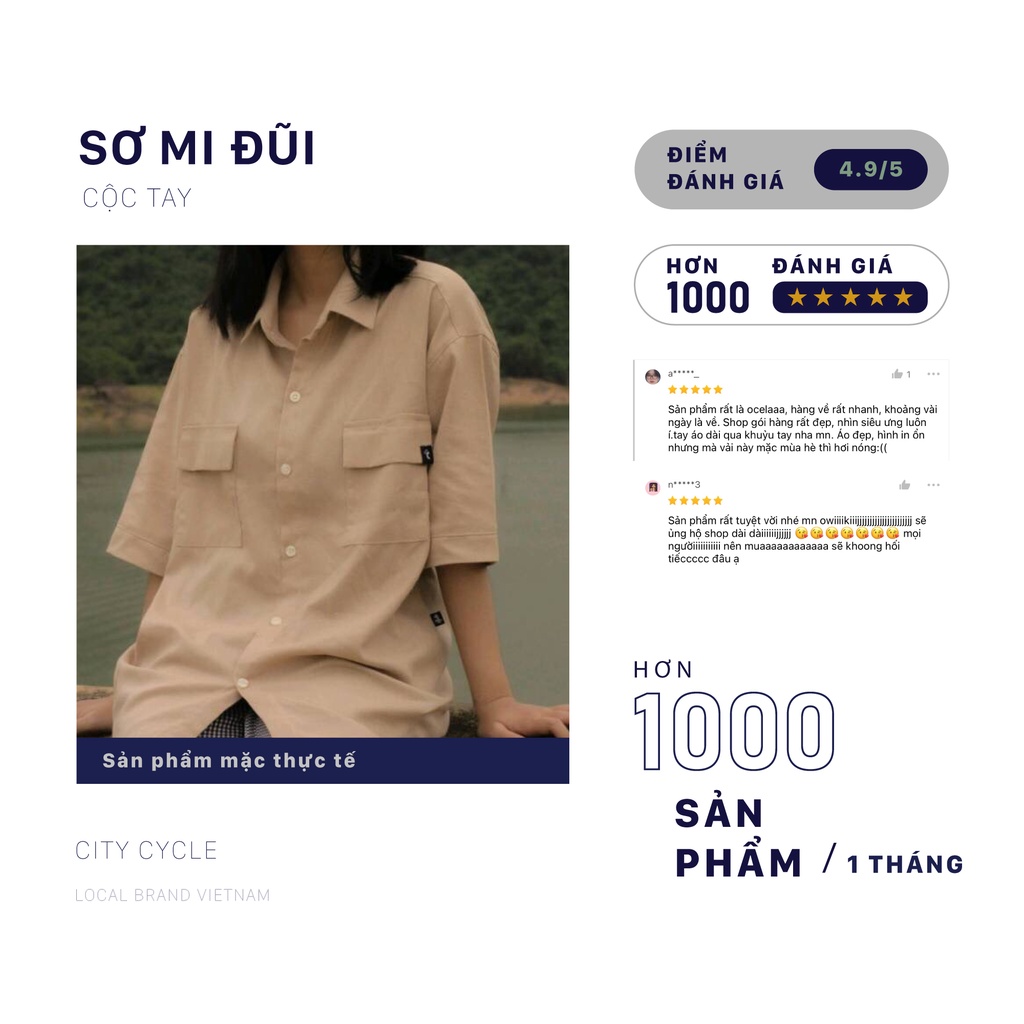 Áo sơ mi local brand cộc tay đũi City Cycle chất cotton form rộng nam nữ oversize unisex
