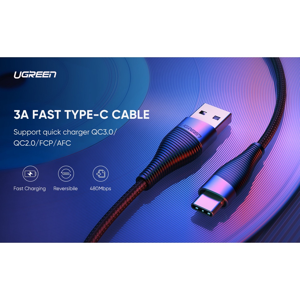 Dây Cáp USB to USB Type C UGREEN 60206 60205 ED022 Sạc nhanh QC 3.0 3A Chính hảng
