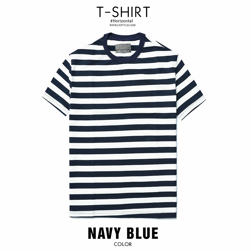 Áo Phông kẻ ngang CEFFYLO màu xanh navy Cotton cao cấp - POLIDO