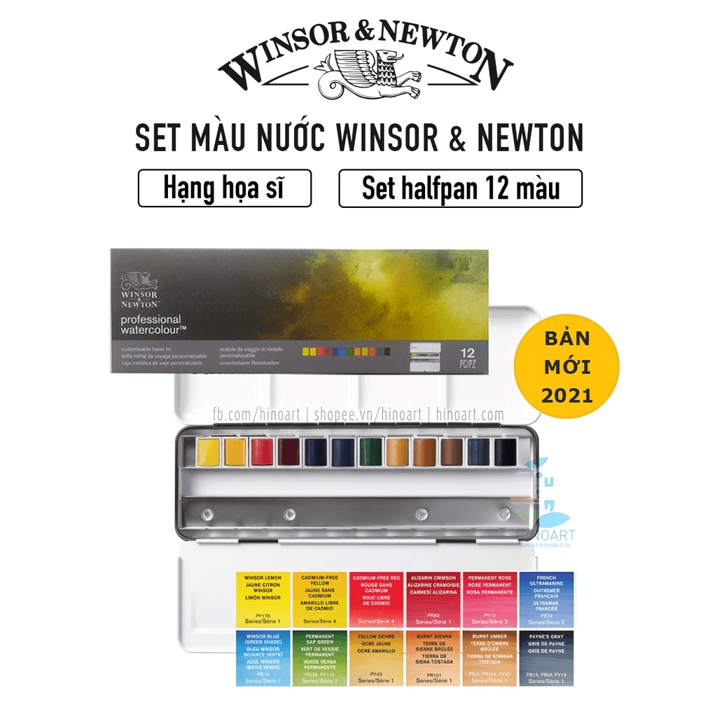 Set màu nước Winsor &amp; Newton Professional Customisable Travel Tin - 12/24 màu - dạng half-pan