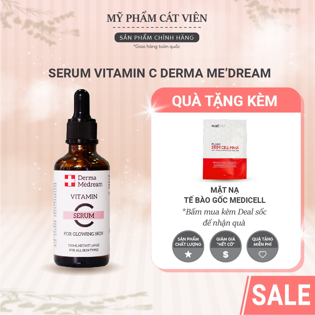 Serum Mờ thâm, Dưỡng trắng, Giảm nám, tàn nhang, Dành cho da nhạy cảm Vitamin C Derma Me'Dream Thụy Sỹ