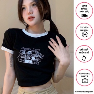 Áo croptop phối viền trắng đen