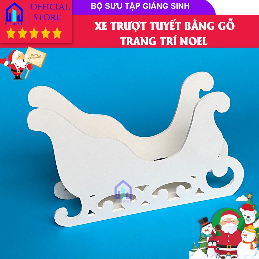 Mô hình xe trượt tuyết bằng gỗ trang trí Noel, có thể phủ sơn theo màu trang trí Giáng Sinh bạn thích