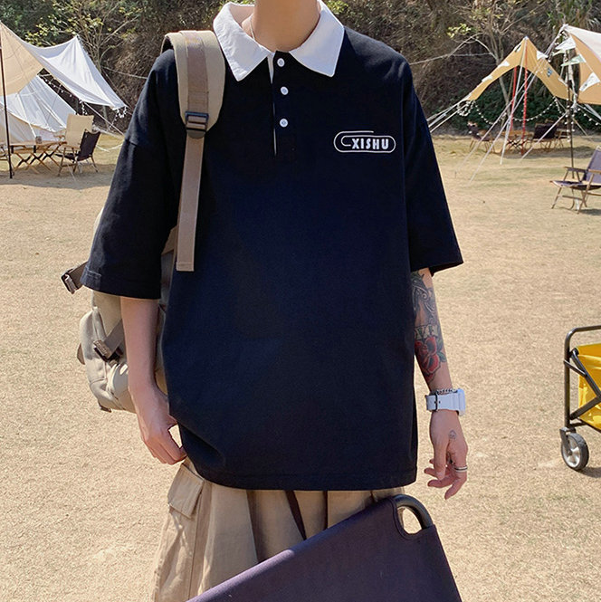 Áo thun Polo tay ngắn dáng rộng màu sắc đơn giản phong cách Hàn Quốc thời trang mùa hè cho nam | BigBuy360 - bigbuy360.vn