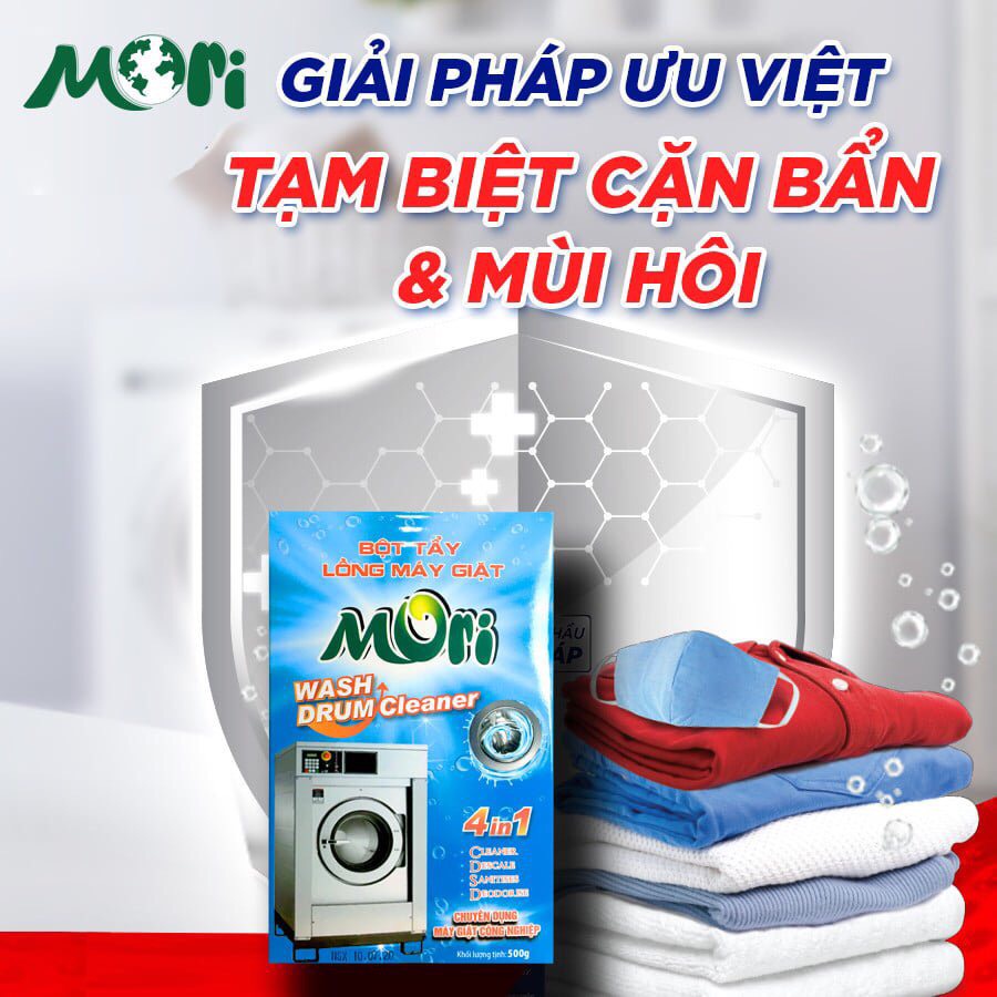 Vệ sinh máy giặt MORI, bột vệ sinh lồng giặt, làm sach máy giặt, tẩy lồng giặt siêu sạch hộp 250g và 500g