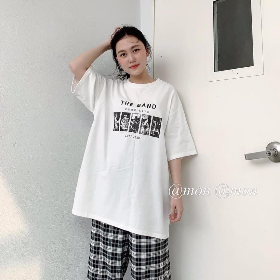 Set Quần Culottes & Áo Thun The Band❤️ Bộ quần cạp chun ống suông kẻ caro và áo thun Ulzzang form rộng ❤️